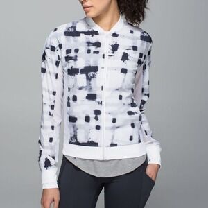 Lululemon Noir Jacket Ghost Weave White Black Zip Up Active Mesh Bomber Size‎ 12